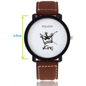 Unisex Zwart Vrouwen Mens Koning Koningin Liefhebbers Leisure Paar Lederen Quartz Horloges Valentijnsdag Polshorloge Klok