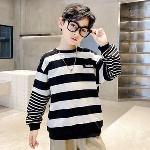 Jongens Sweatshirts 5-14Years Lente Herfst Mode Zwart Wit Gestreepte Katoenen Tops Kinderen Trui Casual Kleding Kinderen Bovenkleding