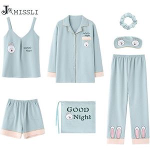 Jrmissli Womens Pyjama Nachtkleding 7 Stuk Herfst Katoen Vrouwen Pijamas Print Dames Pyjama Homewear