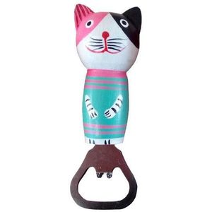 1 Pcs Houten Multifunctionele Cartoon Kat Bier Flesopener Magnetische Koelkast