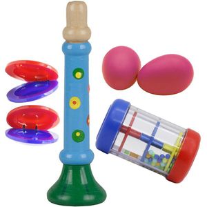 Muzikaal Speelgoed Slaginstrumenten Band Ritme Kit Inclusief Houten Hoorn + Regen Stick + Eivorm Maracas + Castagnetten Voor kids