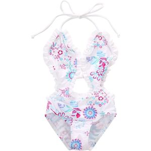 Baby meisje een stuk badpak wit opengewerkte print monokini badpak