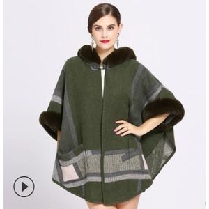 Europa herfst winter Grote maat losse bontkraag vest Gebreide sjaal mode vrouwen Hooded Gestreepte Mantel jas w686