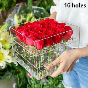 Rose Bloem Doos Transparant Acryl Make Organizer Materiaal Cosmetische Case Houder Met Deksel Make Organizer Voor Valentijnsdag