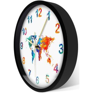 Wereldkaart Aquarel Decoratieve Stille Wandklok Platte Aarde Minimalistische Print Digitale Art Opknoping Muur Horloge Voor Reiziger