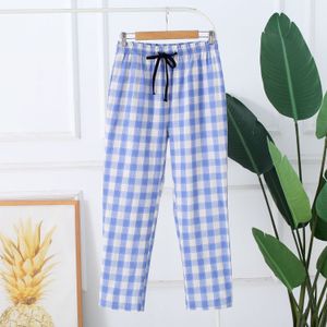 Plaid Pyjama Broek Vrouwen Broek Japanse Losse Lente Blauw En Zwart Plaid Broek Katoen Ongedwongen Thuis Broek Nachtkleding Vrouwen