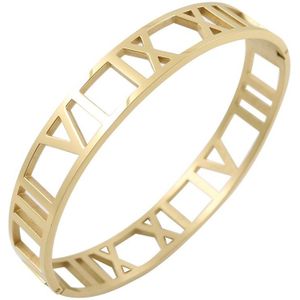 Rvs Armbanden Manchet Armband Voor Vrouwen Man Gold Plating 12Mm Romeinse Cijfers Polsband Mannelijke Sieraden Cadeau