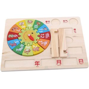 Digitale Klok Educatief Houten Speelgoed Kids Baby Cognitie 12 Nummers Geometrie Hout Puzzel Animal Leren Weten Tijd Kalender Klok