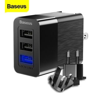 Baseus 3 Port Usb Charger 3 In 1 Triple Eu Ons Uk Plug 2.4A Travel Wall Charger Adapter Mobiele Telefoon oplader Voor Iphone X Samsung