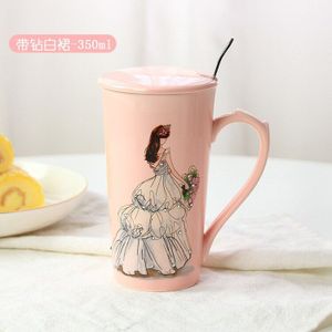 3D Roze Mooie Meisjes In Diamant Trouwjurk Koffie Mok Met Lepel Deksel Water Thee Melk Cup Creatieve