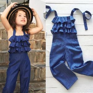 Peuters Kids Denim Broek Kleding Meisjes Wijde Pijpen Ruches Bib Broek Jumpsuit Jeans Outfits Kinderen Capri Kleding