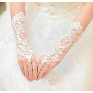 Elegante Korte Paragraaf Strass Wit Kant Handschoen Bruiloft voor Wedding Party Lace Handschoenen Luva De Noiva Bruiloft Accessoires