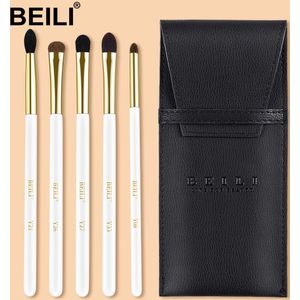 Beili Parel Wit 5 Stuks Make-Up Borstels Blending Smokey Oogschaduw Concealer Borstels Geitenhaar Eye Make Up Kwasten Set Met tas