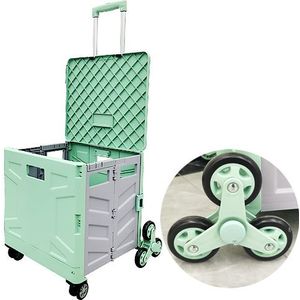 4-Wiel Opvouwbare Winkelwagen Wielen Rolling Krat Multifunctionele Handkar Opvouwbare Trolley Met Telescopische Handvat En Deksel