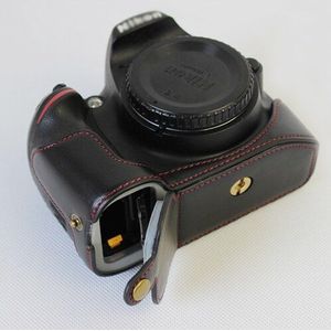 Pu Leather Case Voor Nikon D3100 D3200 D3300 D3400 Dslr Camera Tas Half Body Set Draagbare Cover Met Batterij Opening