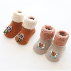 2Pc Winter Dikke Baby Badstof Sokken Warme Pasgeboren Katoen Jongens Meisjes Leuke Peuter Sokken Antislip Vloer Sokken 0-2Years