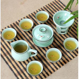 Theepot 9 Stks Kung Fu Thee Set Keramische Thee Karper patroon cup, Theepot, Bone China GaiWan, Thee zee, Porselein Filter, thee service