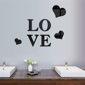 3D Creatieve Spiegel Sticker Hartvormige Liefde Acryl Muurstickers Woonkamer Decoratie