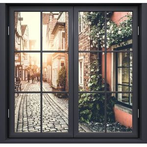 3D Zwart Venster Oude Straat Landschap Venster Frame Mural Vinyl Slaapkamer Behang Muurstickers Stickers Kerst Muursticker