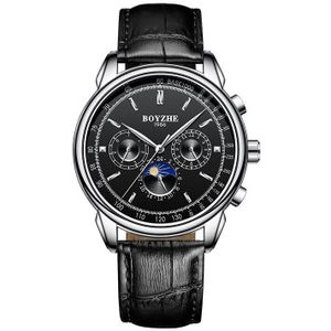 Boyzhe Business Mannen Mechanisch Horloge Volautomatische Self Kronkelende Heren Horloges Rose Case Lederen Riem Moon Phase Horloge