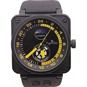 Heren Horloges Zwart Rubber Bell Br Automatische Mechanische Zelf Wind Limited Edition Luchtvaart Maan Dag Power Reserve Moonphase