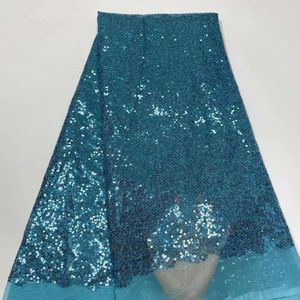 Groene Afrikaanse Handgemaakte Kralen Veters Stoffen Luxe Nigeriaanse Pailletten Mesh Kant Stof Voor Feestjurk