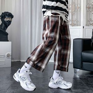 Xilaiyu Plaid Mannen Koreaanse Lente Trend Jeugd Straight Losse Wijde Pijpen Kleine Rooster Western-Stijl Broek Casual Hip hop Straat