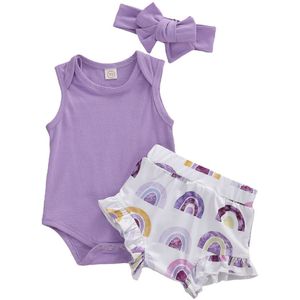 3Pcs Baby Meisje Outfits Set Mouwloze Een Stuk Romper + Shorts Knickerbockers Met Hoofdband Pasgeboren Kleding 3Pcs outfit Set
