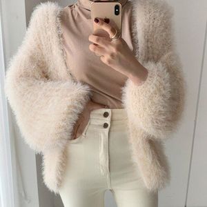 Asapgot Chic Korea Fall Temperament Wilde Pluizige Losse Ongedwongen Warme Mohair Abrikoos Vest Trui Jas Vrouwen Roze Tops Zoete