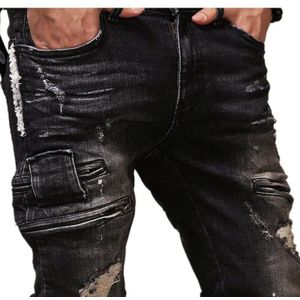 Wepbel Hip Hop Rock Moto Jeans Heren Verontruste Ripped Punk Skinny Stretch Denim Biker Jeans Male Zwarte Broek Plus size