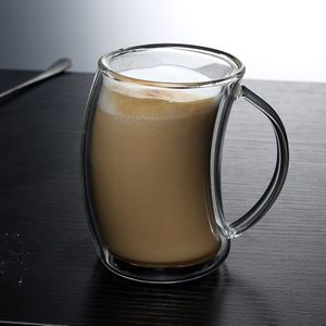 7.8Oz Hittebestendige Borosilicate Double Wall Creatieve Koffie Mok Voor Koffie, melk Gebogen Duurzaam Voor Party 230Ml