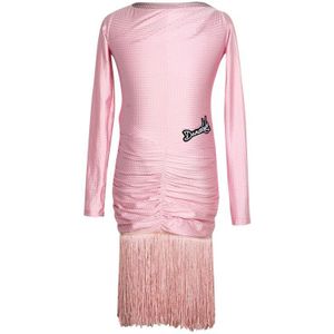 Latin Dans Jurk Kinderen Meisjes Fringe Dans Kleding Lange Mouwen Roze Jurk Samba Praktijk Slijtage Prestaties Dans Jurk BL4840