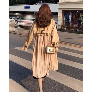 Koreaanse En Japan Stijl Lange Lente Zomer Trenchcoat Geplooid Chiffon Splice Patchwork Overjas Bovenkleding Met Riem