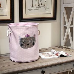 Opvouwbare Wasmand Voor Thuis Organizer Vuile Doeken Roze Zwaan Kat Speelgoed Opbergdoos Zak 35*40