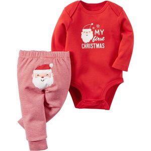 Kerst Pasgeboren Baby Jongens Meisjes Brief Kerst Romper Streep Lange Broek Kleding Outfits Set