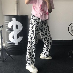 Koe Print Broek Vrouwen Slaap Bodem Koreaanse Stijl Wijde Pijpen Broek Harajuku Broek Hoge Taille Zomer Koreaanse Kleding Pyjama