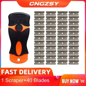 Cngzsy Reinigingsschraper Oude Lijm Sticker Spatel Keramische Oven Verf Cleaner + 40Pcs Metalen Bladen Auto Tinting Gereedschap e12 + 40M