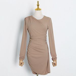 Twotwinstyle Sexy Ruches Vrouwen Jurk O Hals Lange Mouw Hoge Taille Slanke Bodycon Jurken Vrouwelijke Mode Kleding Fall