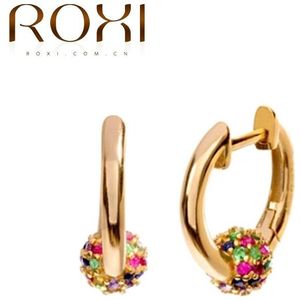 Roxi Kleurrijke Ronde Bal Regenboog Hoepel Oorbellen Voor Vrouwen Parel Kraakbeen Earring Pendientes Luxe Bruiloft Sieraden Zilver 925