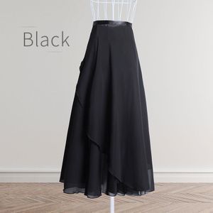 Dans Rok Vrouwen Lange Chiffon Ballet Rokken Volwassen Ballroom Dans Rok Zwart Bordeaux Ballet Kostuum Taille Band Jurk