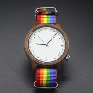 Minimale Mannen Hout Horloge Lgbt Stijl Regenboog Wristwear Walnoot Houten Horloge