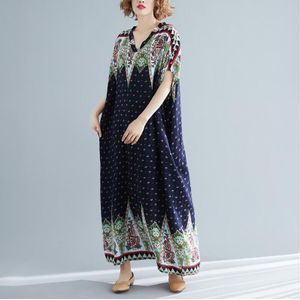 Boho Jurken Zomer Gewaad Vintage Femme V-hals Print Bloemen Losse Casual Retro Jurk Strand Maxi Bohemian Vestido TA1655