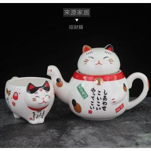 Japanse aardewerk leuke cartoon kat theepot en kopje pak mooie fortune kat mini thee set geschenkdoos thee pot koffie melk mok sets