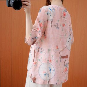 Chinese Stijl Womens Kleding Zomer Cheongsam Top En Blouse Katoen Linnen Print Chinese Shirt Dames Chinese Tops 11069