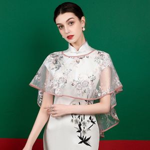 Vrouwen Bruiloft Cape Geborduurde Lace Tulle Vintage Bolero Roze Bruids Formele Beach Shawl Avond Prom Elegante Wrap