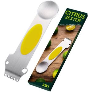 3-In-1 Citrus Zester Rvs Citroen Zester Dunschiller Fruit Rasp Keuken Tool Bar Gadget Multi-functie Oranje Dunschiller