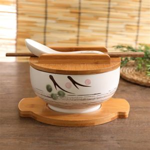 Japanse Stijl Rijst Noodle Kom Met Deksel Lepel En Eetstokje Keuken Servies Keramische Salade Soepkom Voedsel Container Servies