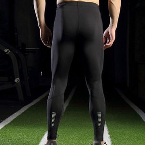 Mannen Elastische Anti-zweet Ademend Reflecterende Sport Running Fitness Training Base Layer Panty Leggings Compressie Broek