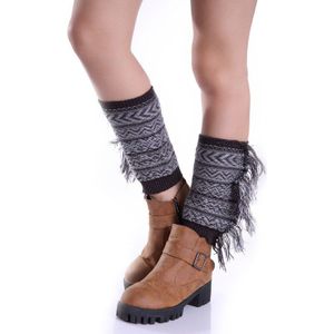 Vrouwen Breien Wol Gemengde Kleur Side Kwastje Korte Kousen Cover Bohemian Voet Cover Been Guard Cover