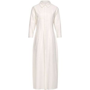 Vgh Casual Vintage Jurk Voor Vrouwen Revers Lange Mouwen Hoge Taille Slanke Elegante Witte Maxi Jurken Vrouwelijke Mode Kleding